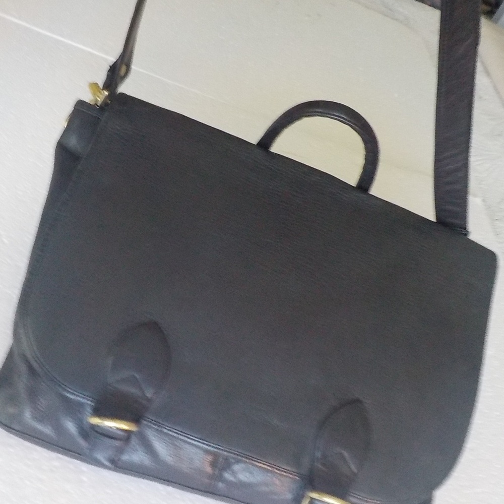 Black Leather Laptop/Biker/Tablet Tote - Picture 7 of 15